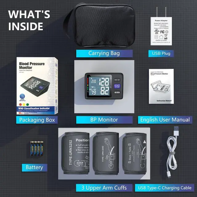 Alt view image 7 of 7 - Blood Pressure Monitor Upper Arm with 3 Size Cuffs, Small 7"-9", Medium/Large Cuff 9"-17" and XL Extra Large 13"-21", Automatic Digital BP Cuffs for Home Use, Large LCD with Backlit, BP Machine