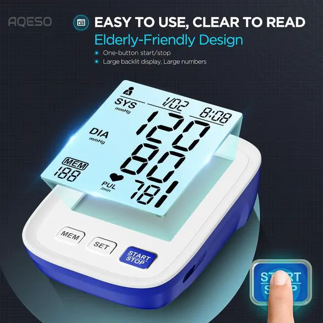 Alt view image 4 of 7 - Upper Arm Electronic Blood Pressure Monitor, 9-17 Inches Cuff for Medium to Large Arms, Accurate Automatic Digital BP Machine for Home Use, Large Backlit Screen, 3 Users,199 Memories Each