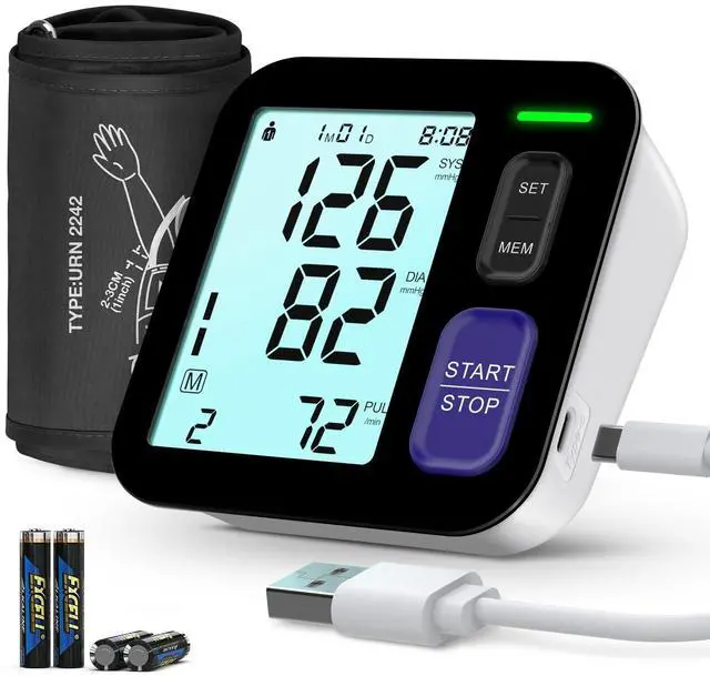 Main image of Blood Pressure Machine Upper Arm, Medium/Large BP Cuff Fit Arms from Medium 9"-17", Accurate Automatic Digital BP Monitor Home Use, Large Backlit LCD, 2-User Mode, 4 AAA Alkaline Batteries Included