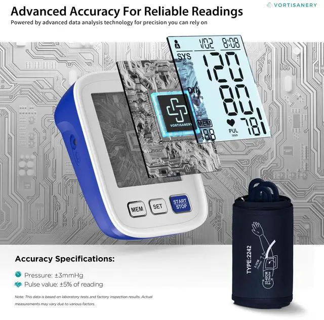 Alt view image 3 of 7 - Blood Pressure Monitor Upper Arm, 9-17 Inches Medium/Large BP Cuff, Accurate Automatic Digital Electronic BP Machine for Home Use, 4" LCD Display, 3-User Mode 199 Memories Each, A01-BS