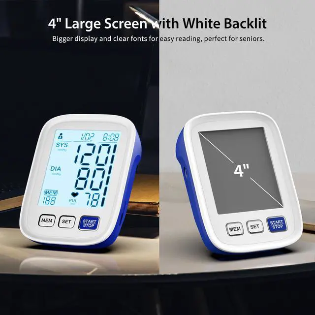 Alt view image 6 of 7 - Blood Pressure Monitor Upper Arm, 9-17 Inches Medium/Large BP Cuff, Accurate Automatic Digital Electronic BP Machine for Home Use, 4" LCD Display, 3-User Mode 199 Memories Each, A01-BS