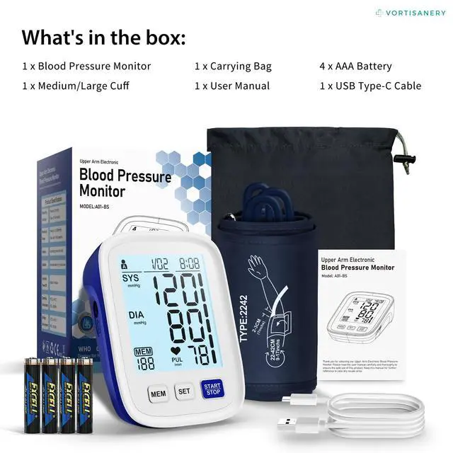 Alt view image 7 of 7 - Blood Pressure Monitor Upper Arm, 9-17 Inches Medium/Large BP Cuff, Accurate Automatic Digital Electronic BP Machine for Home Use, 4" LCD Display, 3-User Mode 199 Memories Each, A01-BS