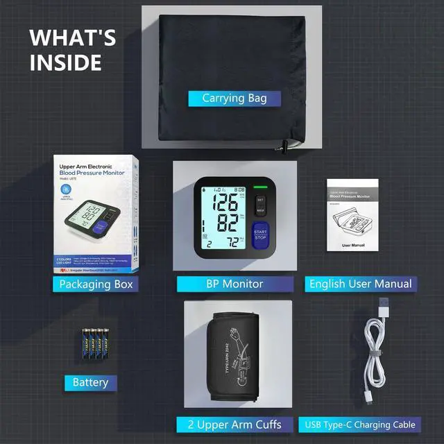 Alt view image 7 of 7 - Blood Pressure Machine Upper Arm, Medium/Large BP Cuff Fit Arms from Medium 9"-17", Accurate Automatic Digital BP Monitor Home Use, Large Backlit LCD, 2-User Mode, 4 AAA Alkaline Batteries Included