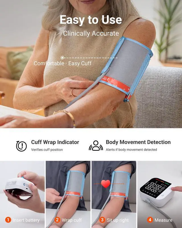 Alt view image 4 of 7 - Track Pro Upper Arm Blood Pressure Monitor, Full-View LED Screen, Body & Cuff Detection, App-Enabled for iOS & Android, Adjustable Cuff Large Adults Arm Friendly