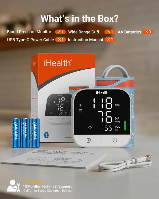 Alt view image 7 of 7 - Track Pro Upper Arm Blood Pressure Monitor, Full-View LED Screen, Body & Cuff Detection, App-Enabled for iOS & Android, Adjustable Cuff Large Adults Arm Friendly