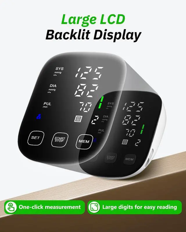 Alt view image 3 of 7 - Blood Pressure Monitor Upper Arm - Large Cuff(8.7"-16.5") Digital BP Machine with Backlit LED Display, 2x90 Memory, Heart Rate Monitor Sphygmomanometer for Home Use