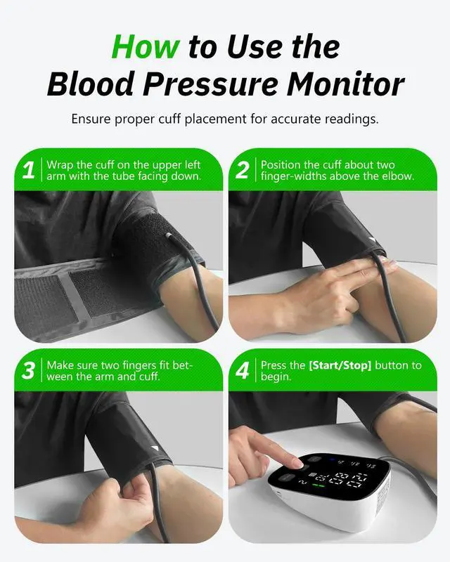 Alt view image 6 of 7 - Blood Pressure Monitor Upper Arm - Large Cuff(8.7"-16.5") Digital BP Machine with Backlit LED Display, 2x90 Memory, Heart Rate Monitor Sphygmomanometer for Home Use