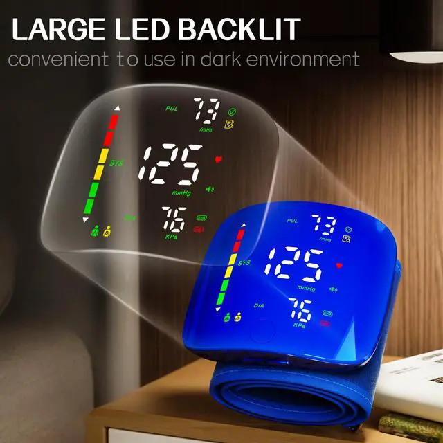 Alt view image 2 of 6 - Wrist Blood Pressure Monitor, Rechargeable Blood Pressure Cuff with Large LED Screen - 2 * 99 Sets of Memory, One-Button Turn On/Off Voice & Switch User