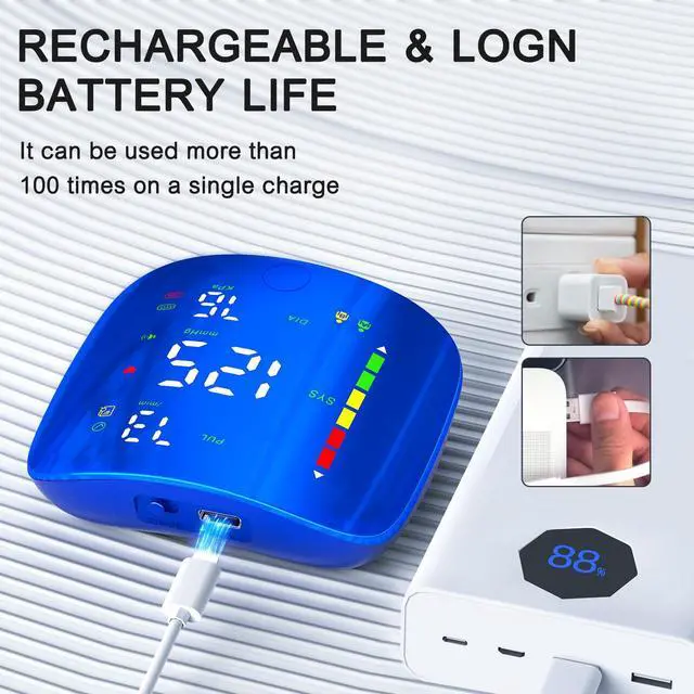 Alt view image 4 of 6 - Wrist Blood Pressure Monitor, Rechargeable Blood Pressure Cuff with Large LED Screen - 2 * 99 Sets of Memory, One-Button Turn On/Off Voice & Switch User