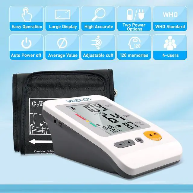 Alt view image 7 of 7 - Blood Pressure Monitor Upper Arm Large Cuff 8.6-16.5, Accurate Digital BP Gauge Machine, Dual Power Home Heartbeat Meter, 4 User, 120 Readings Memory, Large LCD Display