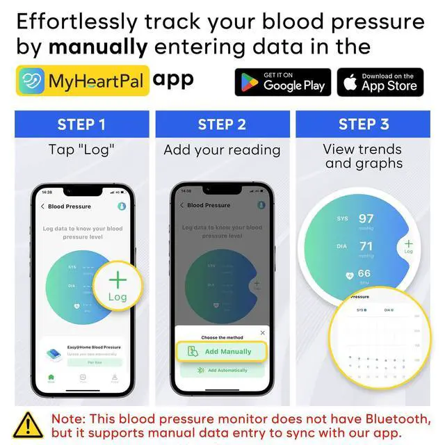 Alt view image 3 of 7 - Blood Pressure Monitor for Home Use: Upper Arm Large Cuff BP Machine - Automatic Tensiometer with 3-Color Backlit Hypertension Display and 2 Users, Supports Free MyHeartPal App Scan, EBP-095