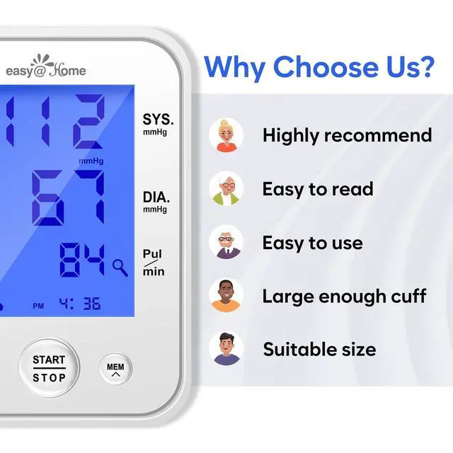 Alt view image 5 of 7 - Blood Pressure Monitor for Home Use: Upper Arm Large Cuff BP Machine - Automatic Tensiometer with 3-Color Backlit Hypertension Display and 2 Users, Supports Free MyHeartPal App Scan, EBP-095