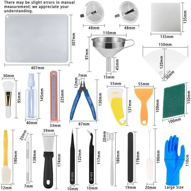 Alt view image 2 of 7 - 52 Pcs Resin 3D Printing Tool Kit with 304 Stainless Steel Resin Filter FunnelSilicone Pad, ScraperTweezers & Cleaning Tools | Accessories for Model Removal, Resin Recycling & Post-Processing