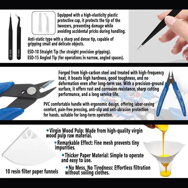 Alt view image 5 of 7 - 52 Pcs Resin 3D Printing Tool Kit with 304 Stainless Steel Resin Filter FunnelSilicone Pad, ScraperTweezers & Cleaning Tools | Accessories for Model Removal, Resin Recycling & Post-Processing