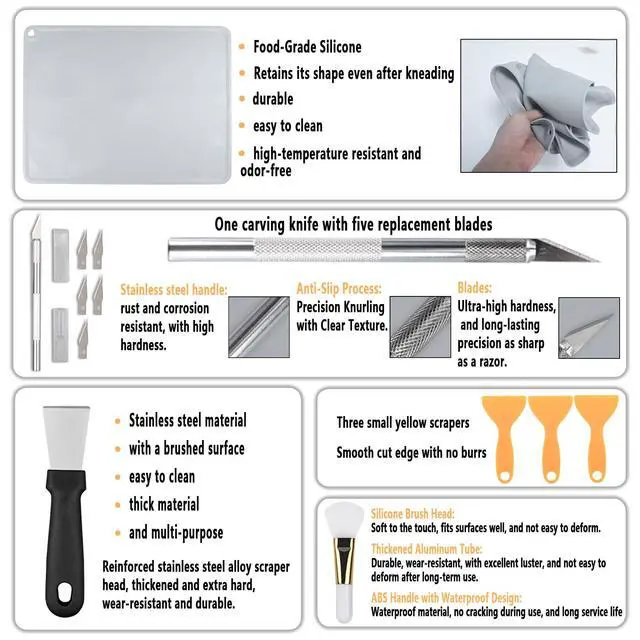 Alt view image 4 of 7 - 52 Pcs Resin 3D Printing Tool Kit with 304 Stainless Steel Resin Filter FunnelSilicone Pad, ScraperTweezers & Cleaning Tools | Accessories for Model Removal, Resin Recycling & Post-Processing