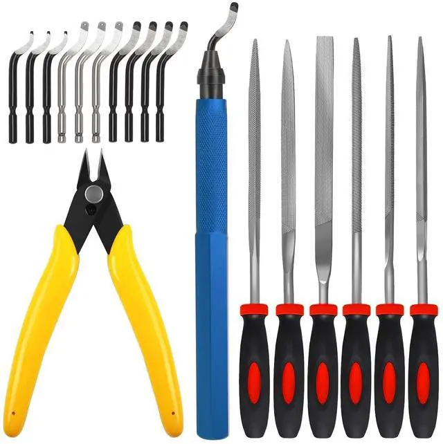 Main image of 18Pcs 3D Printer Deburring Tool Kit - 10 Interchangeable Blades, 6 Needle Files & Micro Wire Cutter for 3D Printing, Resin, Plastic Models & DIY Crafts