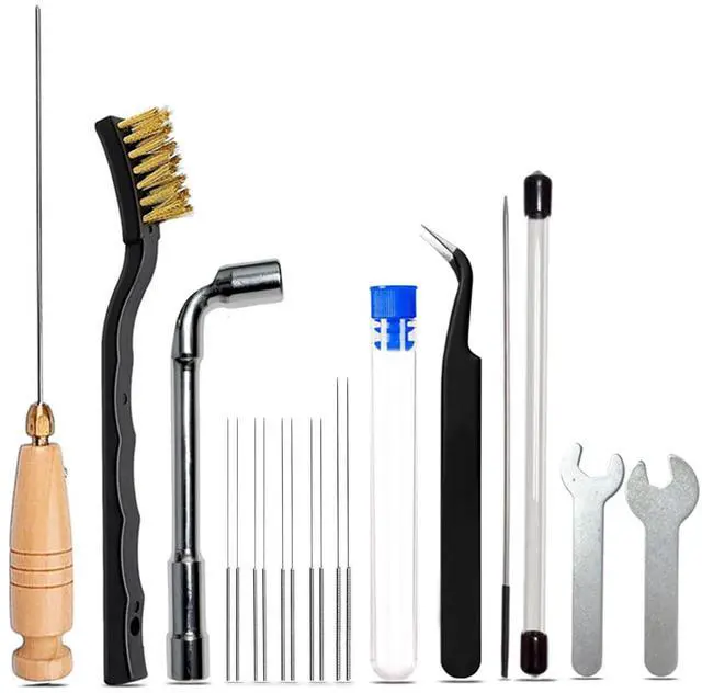 Main image of 17pcs Clog Poke 3D Printer Nozzle Cleaning Kit for 1.75mm Filament Nozzles,1.5mm Needle with Arrow Tip,150mm,10 Multi-Size Nozzle Cleaning Needles,Tweezers,Copper Wire Brush, FDM Tools