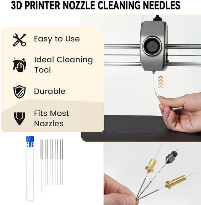Alt view image 3 of 7 - 17pcs Clog Poke 3D Printer Nozzle Cleaning Kit for 1.75mm Filament Nozzles,1.5mm Needle with Arrow Tip,150mm,10 Multi-Size Nozzle Cleaning Needles,Tweezers,Copper Wire Brush, FDM Tools
