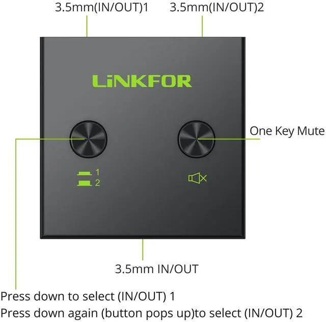 Alt view image 2 of 7 - 2 x 1/1 x 2 3.5mm Stereo Audio Switch Audio Switcher,3.5mm Stereo Audio Switch AB Switcher,Audio Splitter with Mute Button and No External Power Required