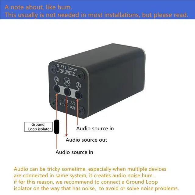 Alt view image 7 of 7 - 2 port Stereo 3.5mm Audio switcher selector box Passive 1/8 TRS A/B Switch with Ground Switching MD21