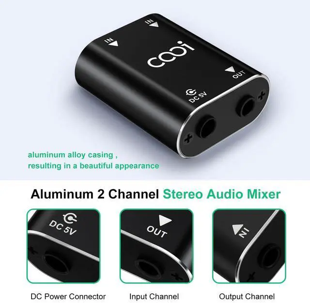 Alt view image 2 of 6 - 2 Channel Stereo Audio Mixer - Metal Shell, AUX Interface Support 2 In 1 Out Mini Stereo Sound Mixer Includes 1-Meter Audio Cables - For PC, Phone, Laptop, Headphones