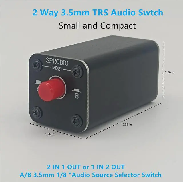Alt view image 6 of 7 - 2 port Stereo 3.5mm Audio switcher selector box Passive 1/8 TRS A/B Switch with Ground Switching MD21