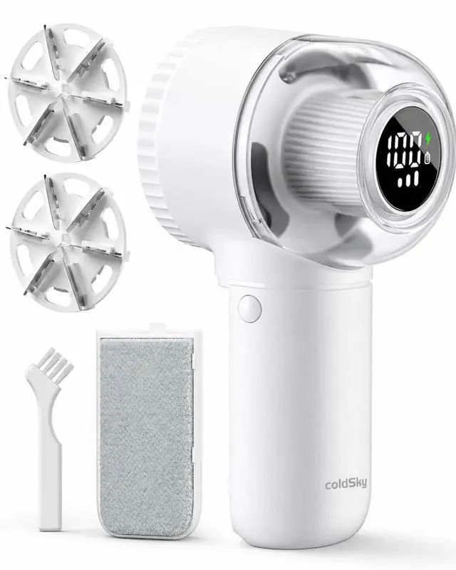Main image of Fabric Shaver, Rechargeable Lint Remover with Brush, Large Sweater Shaver with Digital Display, 3 Speeds Lint Shaver, 6-Leaf Blades Lint Remover for Clothes, Sofa, Bedding, White