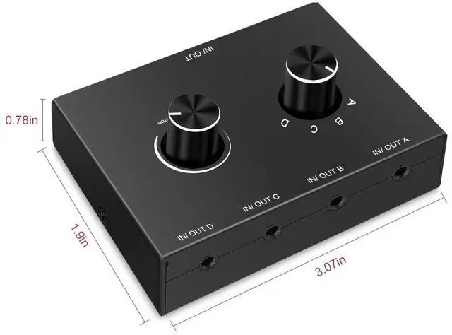 Alt view image 7 of 7 - 4 Port Audio Switch, 3.5mm Stereo AUX Selector, 4 Input 1 Output / 1 Input 4 Output Splitter, Switcher Box With 4 Channel Switch Knob, No External Power Required