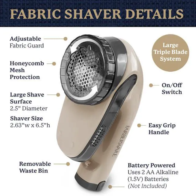 Alt view image 6 of 6 - Farberware Large Lint Remover Fabric Shaver Battery Operated Lint Shaver with Triple Blades for Clothes, Sweater Shaver to Remove Fuzz, Lint Balls, Pilling for Clothing, Couch, Furniture