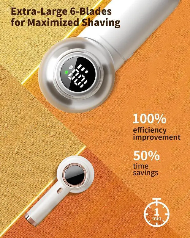 Alt view image 2 of 7 - Fabric Shaver, Rechargeable Lint Remover with Brush, Large Sweater Shaver with Digital Display, 3 Speeds Lint Shaver, 6-Leaf Blades Lint Remover for Clothes, Sofa, Bedding, White
