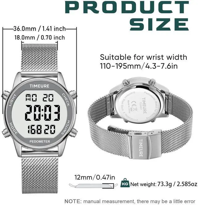 Alt view image 7 of 7 - Women's Step Counter Watch with Stainless Steel Bracelet, Stylish Design, No App, No Charging Needed for Step, Calorie, Distance, Alarm, Countdown TimerTU-2401(Gold)