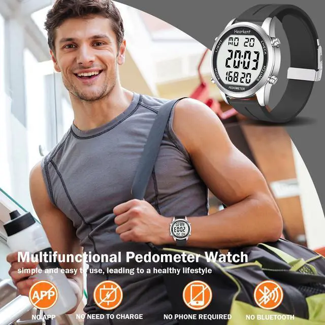Alt view image 2 of 7 - Pedometer Watch for Walking for Senior No App Required with Steps Calories Counter and LCD Large Numbers
