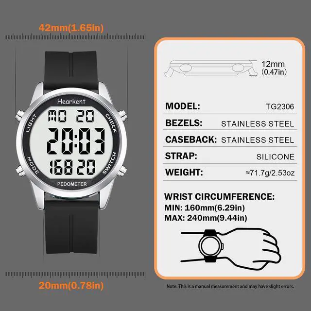 Alt view image 6 of 7 - Pedometer Watch for Walking for Senior No App Required with Steps Calories Counter and LCD Large Numbers