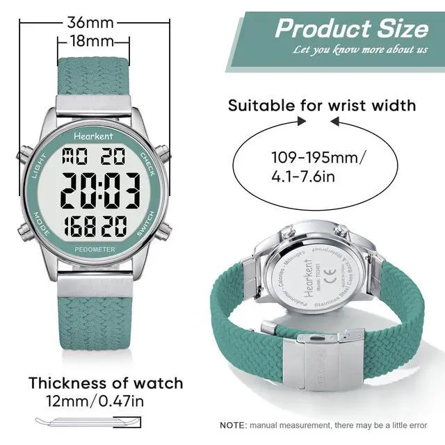 Alt view image 2 of 7 - Womens Pedometer Watch-Step Tracker Watch with Calories Counter-Non Bluetooth Pedometer Watches-LCD Large Numbers-30M Waterproof Watch-Wrist Watch Step Counter for Walking(Green)