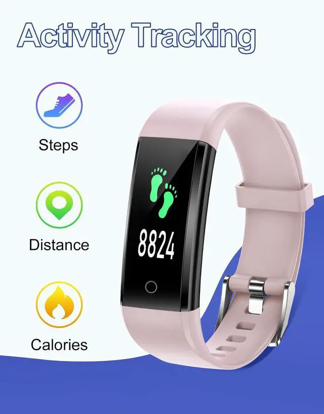 Alt view image 2 of 7 - Fitness Tracker Non Bluetooth Fitness Watch No App No Phone Required Waterproof Pedometer Watch with Steps Calories Counter Sleep Tracker for Men Women Parents (Pink)
