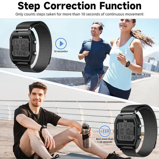 Alt view image 4 of 7 - 3D Pedometer Watches for Walking, Simple Step Counter Watches with Magnetic Watch Band, Waterproof Step Tracker Watches with Magnetic Watch Strap for Men Women Kids Senior