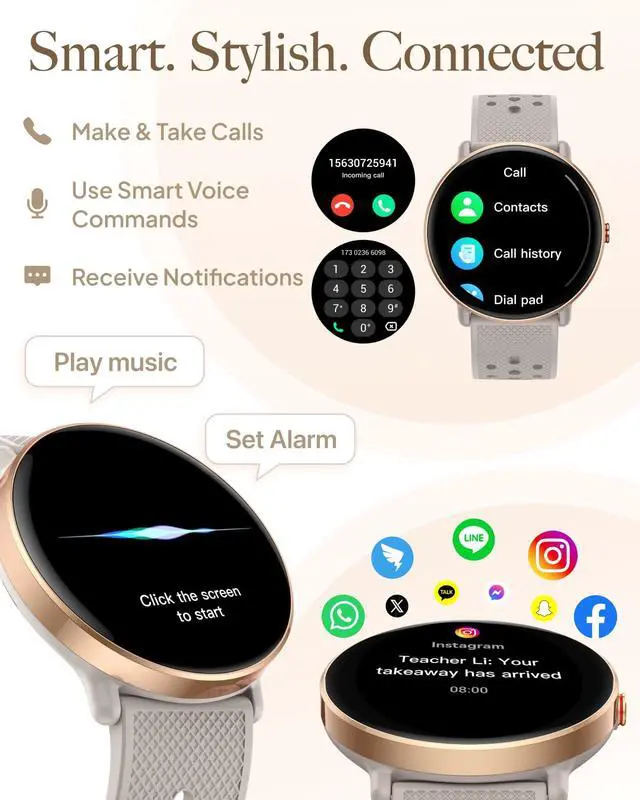 Alt view image 2 of 7 - Smart Watch for Women Men, for Android iOS with Sleep & Calorie Monitor, Pedometer Fitness Tracker, Bluetooth Call, IP68 Waterproof, 112+ Sport Modes Round Face Smartwatch (Gold-Gray)
