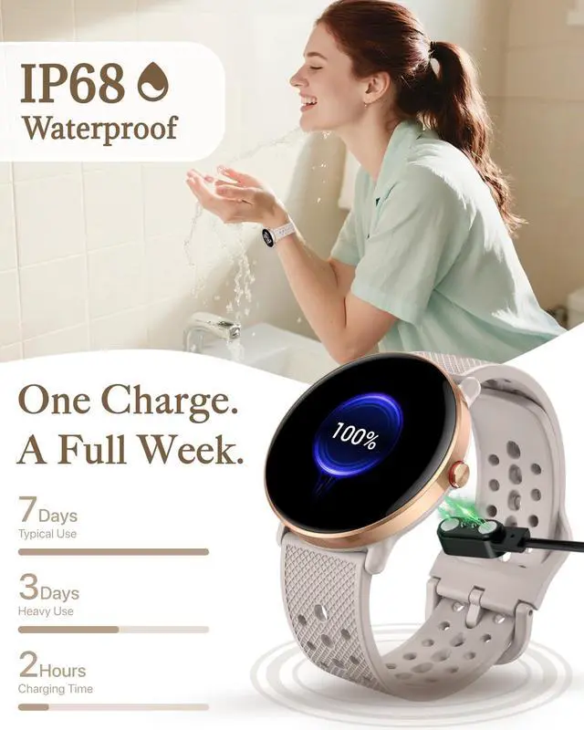 Alt view image 6 of 7 - Smart Watch for Women Men, for Android iOS with Sleep & Calorie Monitor, Pedometer Fitness Tracker, Bluetooth Call, IP68 Waterproof, 112+ Sport Modes Round Face Smartwatch (Gold-Gray)