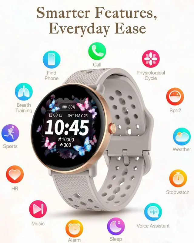 Alt view image 7 of 7 - Smart Watch for Women Men, for Android iOS with Sleep & Calorie Monitor, Pedometer Fitness Tracker, Bluetooth Call, IP68 Waterproof, 112+ Sport Modes Round Face Smartwatch (Gold-Gray)