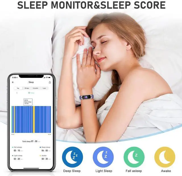 Alt view image 5 of 7 - Fitness Tracker with Heart Rate/Blood Pressure/Pedometer/Calories/Sleep, Activity Tracker with 1.1"" AMOLED Screen, Step Tracker for Android iPhones Women Men