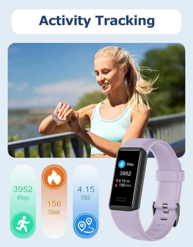 Alt view image 2 of 7 - Fitness Tracker, Fitness Watches for Men Women with 24/7 Heart Rate Monitor Sleep Tracker Step/Calorie Counter Stopwatch Pedometer IP68 Waterproof (Pink)