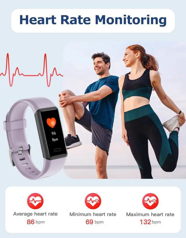 Alt view image 3 of 7 - Fitness Tracker, Fitness Watches for Men Women with 24/7 Heart Rate Monitor Sleep Tracker Step/Calorie Counter Stopwatch Pedometer IP68 Waterproof (Pink)