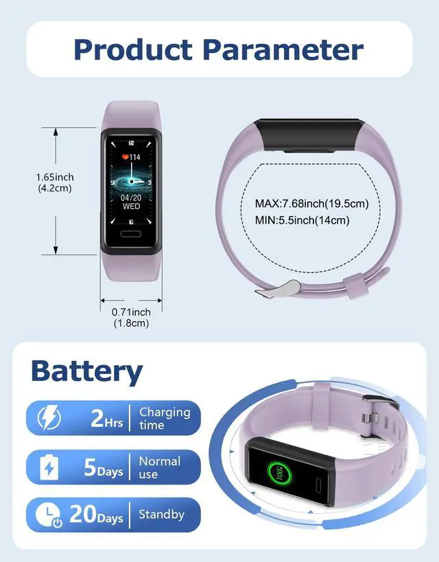 Alt view image 7 of 7 - Fitness Tracker, Fitness Watches for Men Women with 24/7 Heart Rate Monitor Sleep Tracker Step/Calorie Counter Stopwatch Pedometer IP68 Waterproof (Pink)