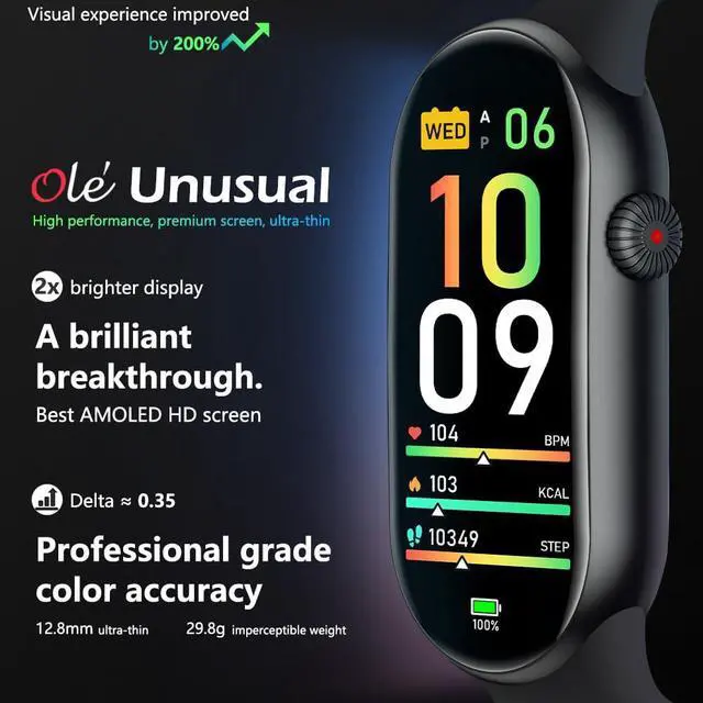 Alt view image 2 of 7 - Slim Fitness Tracker AMOLED with Blood Oxygen, Blood Pressure, 24/7 Heart Rate and Sleep Tracking, IP68 Waterproof Activity Trackers and Smart Watches with Step Tracker, Pedometer for Women Men