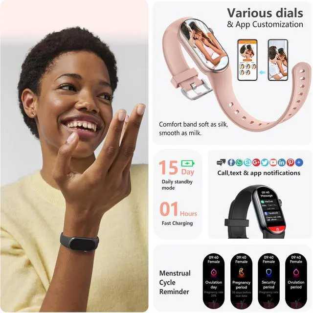 Alt view image 6 of 7 - Slim Fitness Tracker AMOLED with Blood Oxygen, Blood Pressure, 24/7 Heart Rate and Sleep Tracking, IP68 Waterproof Activity Trackers and Smart Watches with Step Tracker, Pedometer for Women Men