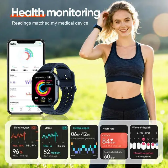 Alt view image 3 of 7 - Tracks Steps Sleep Heart Rate Oxygen Built-in GPS Running Watch, On Battery Long Life, 50m Waterproof, Runners Calorie Swimming Counts Bands, AMOLED Display Step Counter Men WomenBlue