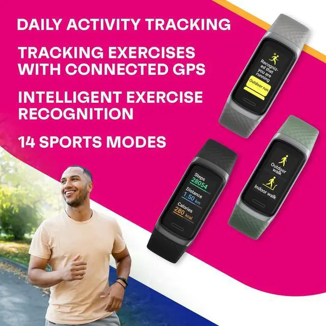 Alt view image 3 of 7 - Active 2 VeryFit Fitness Tracker Heart Rate SpO2 Blood Oxygen Saturation Sleep Monitor 1.05" Screen Activity Step Counter Pedometer IP68 Waterproof Smart Watches for Men Women (ID155) (Pink)