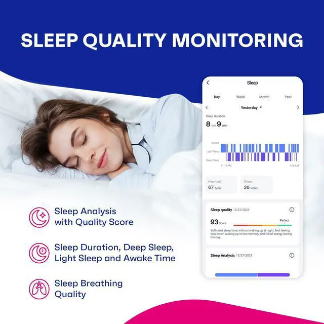 Alt view image 5 of 7 - Active 2 VeryFit Fitness Tracker Heart Rate SpO2 Blood Oxygen Saturation Sleep Monitor 1.05" Screen Activity Step Counter Pedometer IP68 Waterproof Smart Watches for Men Women (ID155) (Pink)