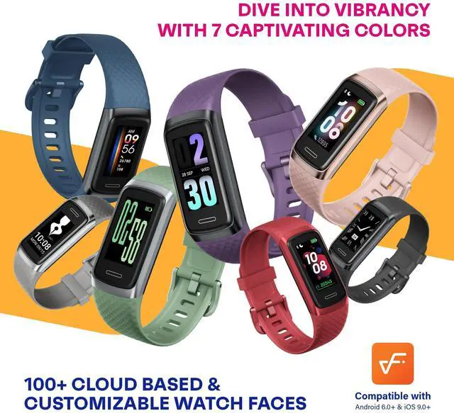 Alt view image 7 of 7 - Active 2 VeryFit Fitness Tracker Heart Rate SpO2 Blood Oxygen Saturation Sleep Monitor 1.05" Screen Activity Step Counter Pedometer IP68 Waterproof Smart Watches for Men Women (ID155) (Pink)