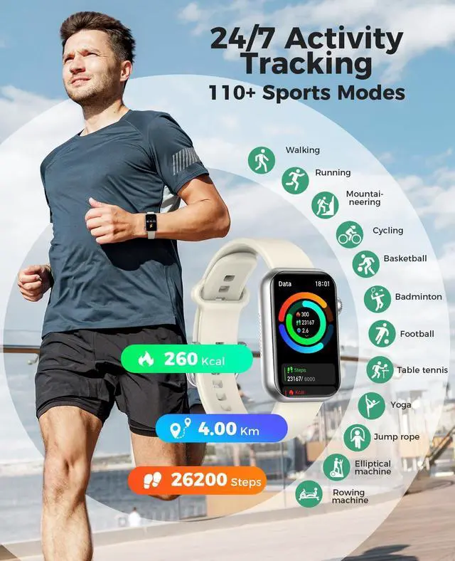 Alt view image 4 of 7 - Smart Watch Fitness Tracker (Answer/Make Call), 24/7 Heart Rate Spo2 Blood Pressure Monitor Sleep Tracker, 114 Sports Modes Pedometer Calorie Step Tracker, Waterproof Activity Tracker for Men Women